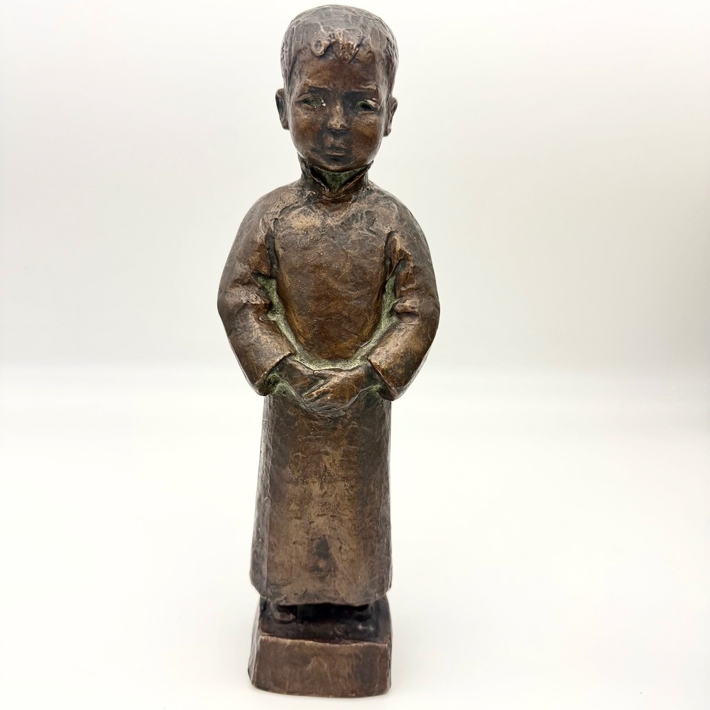 L. Swan Signed Bronze Asian Boy Statue A. Valsuani Paris Foundry Mark‎ 11.5"